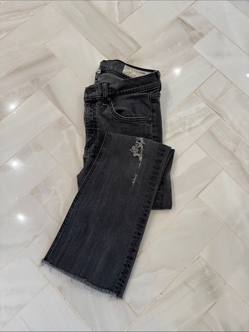 rag & bone Charcoal Distressed Flare-Leg Jeans